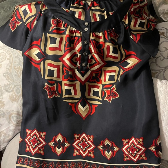 Michael Michael Kors Navy print silk top Medium - Picture 9 of 12